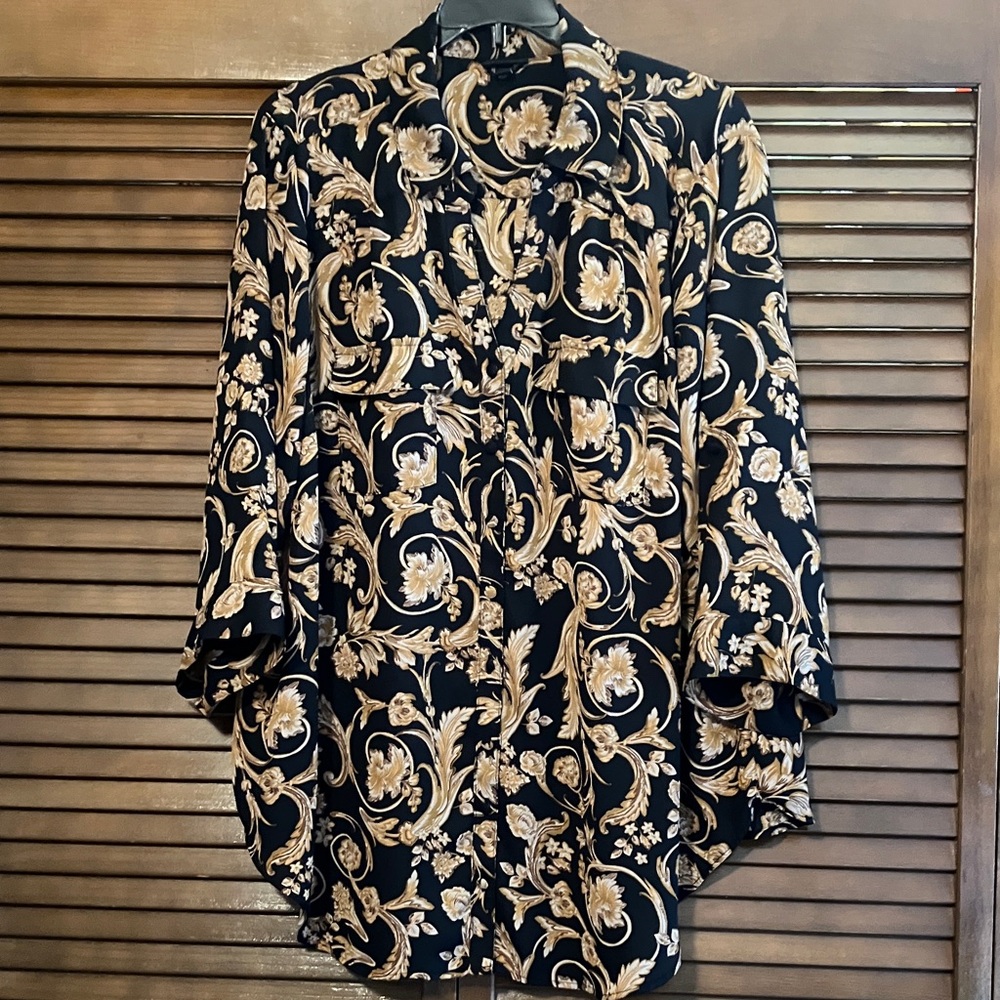 Torrid Black and Gold Floral Blouse